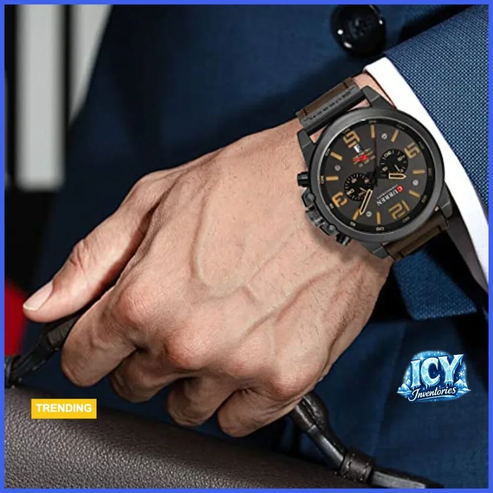 Men's Sport Military Analog Quartz Watch Leather Strap Chronograph Waterproof